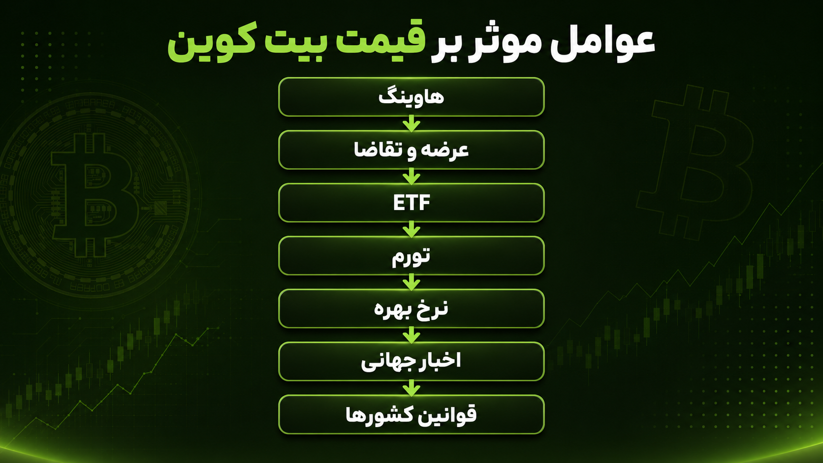 اینفوگرافیک عوامل مؤثر بر قیمت بیت کوین
