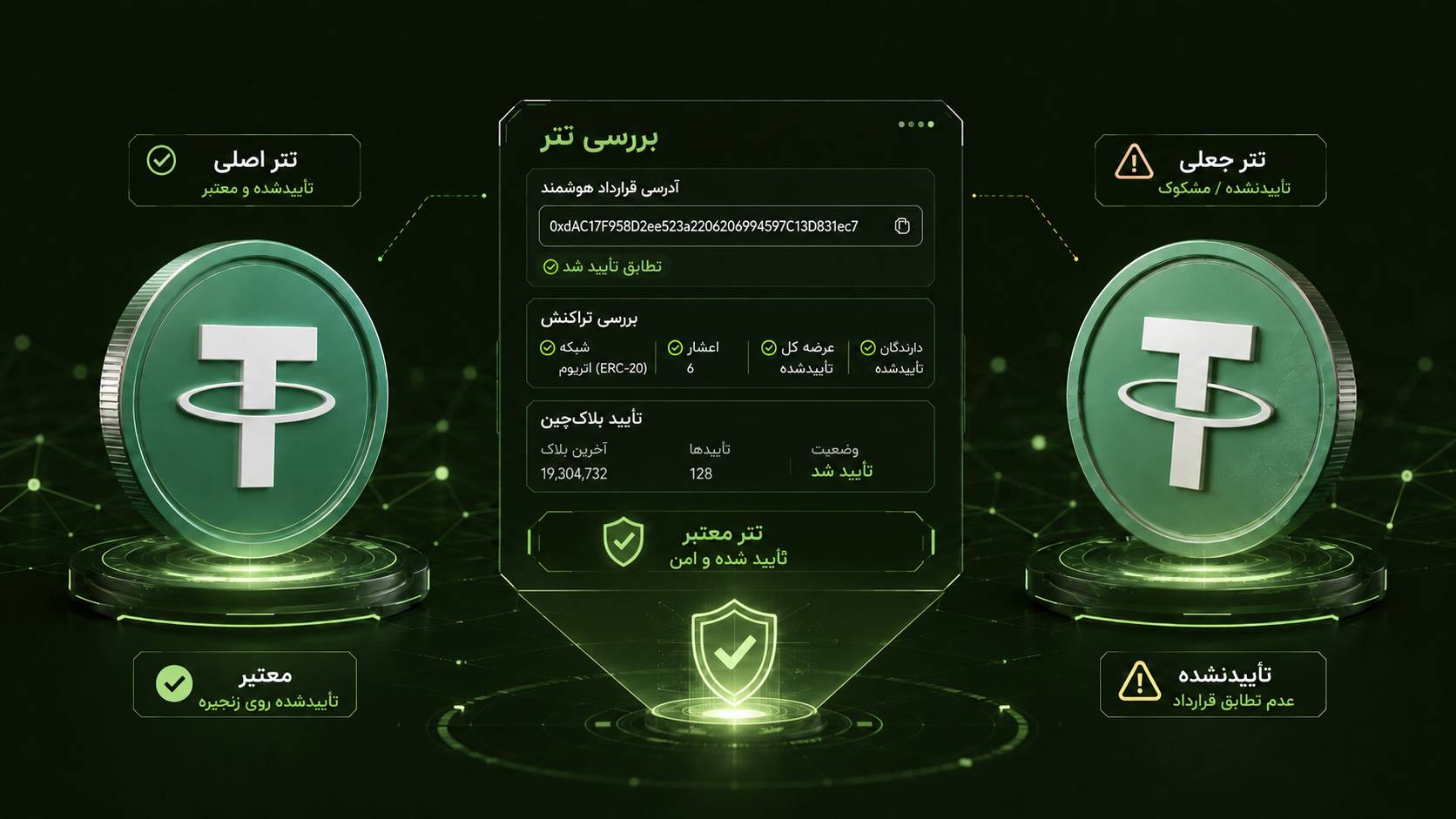 تشخیص تتر تقلبی و مقایسه USDT واقعی با تتر تقلبی