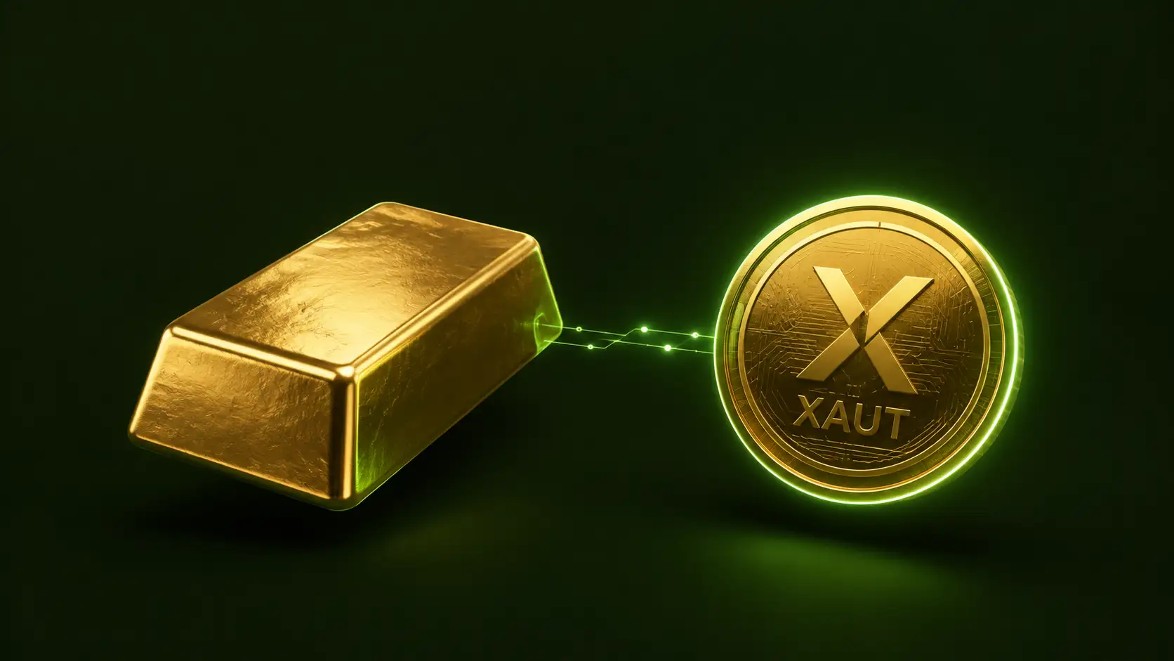 تصویر مفهومی تتر گلد XAUT و تبدیل طلای فیزیکی به توکن دیجیتال