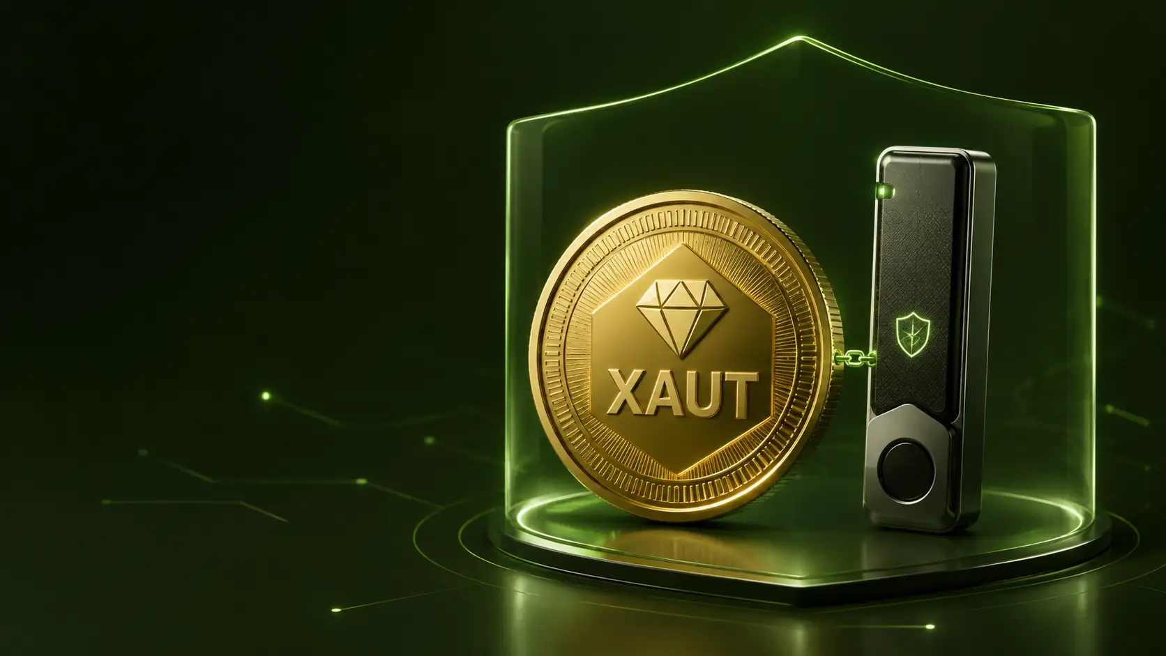 توکن تتر گلد XAUT در کنار کیف پول سخت‌افزاری برای نگهداری امن